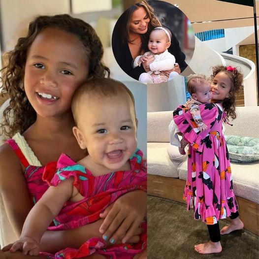 Chrissy Teigen’s Daughter Luna, 7, Holds Baby Sister Esti as They Twin